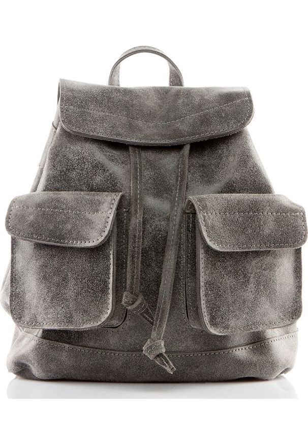 Belveder Plecak vintage skórzany damski szary BV20. Kolor: szary. Materiał: skóra. Styl: vintage
