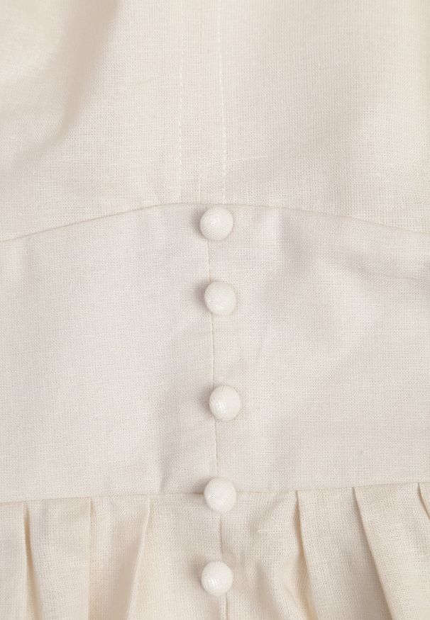 Renee - Beżowa Rozkloszowana Sukienka Maxi z Ażurowymi Wstawkami z Lnem i Bawełną Camya. Okazja: na co dzień. Kolor: beżowy. Materiał: bawełna, len. Wzór: ażurowy. Styl: elegancki, casual. Długość: maxi