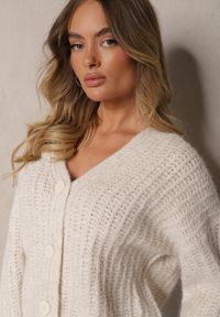 Renee - Jasnobeżowy Rozpinany Kardigan z Wełną i Ściągaczami przy Rękawach Ciarella. Kolor: beżowy. Materiał: wełna. Sezon: zima