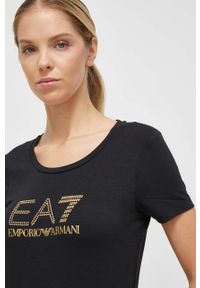 EA7 Emporio Armani t-shirt damski kolor czarny. Kolor: czarny. Materiał: dzianina. Długość rękawa: krótki rękaw. Długość: krótkie. Wzór: nadruk, aplikacja. Styl: klasyczny #2