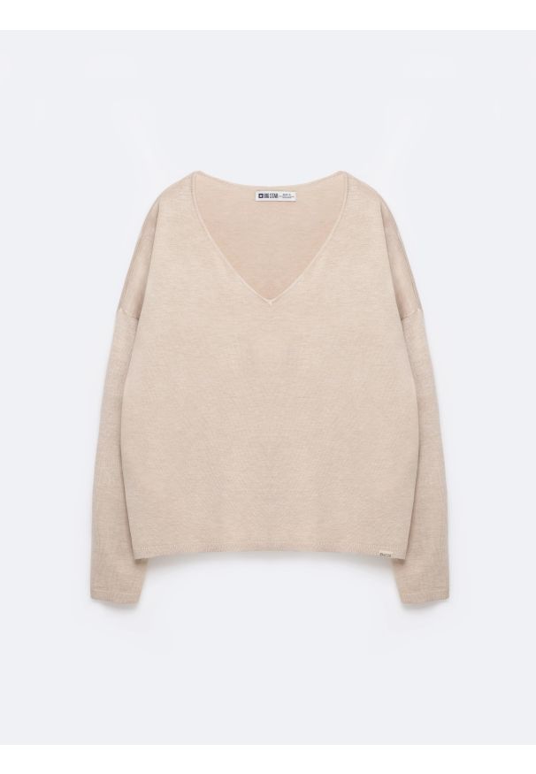 Big-Star - Sweter damski z wiskozy beżowy Faustii 801. Okazja: na co dzień. Kolor: beżowy. Materiał: wiskoza. Styl: klasyczny, casual