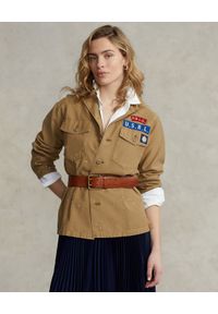 Ralph Lauren - RALPH LAUREN - Bawełniana koszula z naszywkami. Typ kołnierza: polo. Kolor: beżowy. Materiał: bawełna. Długość rękawa: długi rękaw. Długość: długie. Wzór: aplikacja