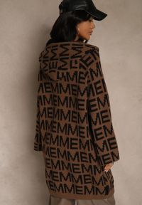 Renee - Brązowo-Czarny Kardigan na Suwak z Kapturem w Literowy Wzór Calitusa. Okazja: na co dzień. Typ kołnierza: kaptur. Kolor: brązowy. Materiał: jeans. Styl: casual #2