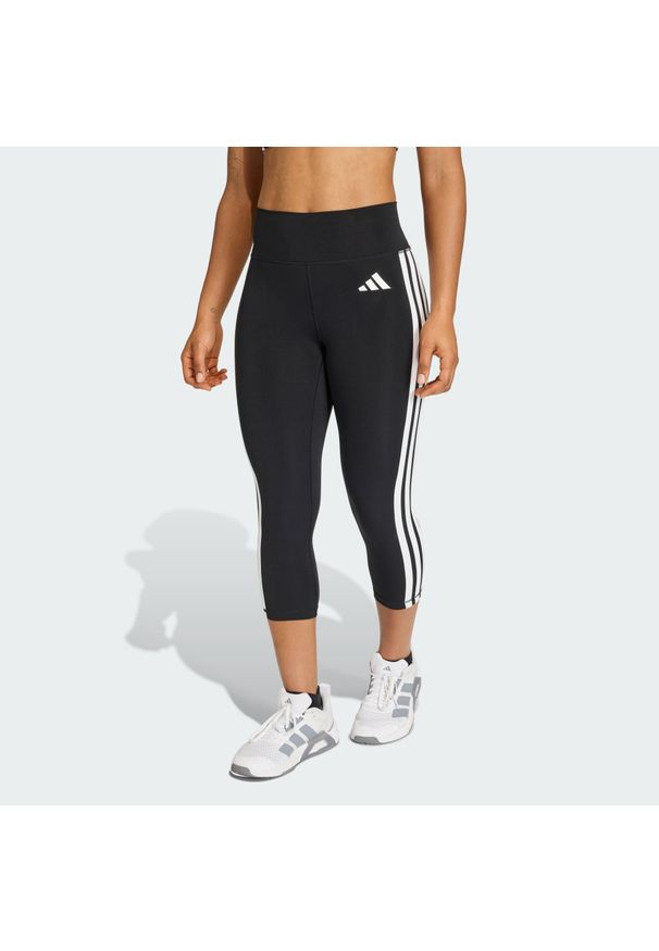 Adidas - Legginsy 3/4 Optime Essentials Workout 3-Stripes. Stan: podwyższony. Kolor: czarny, wielokolorowy, biały. Technologia: ClimaCool (Adidas). Sport: fitness