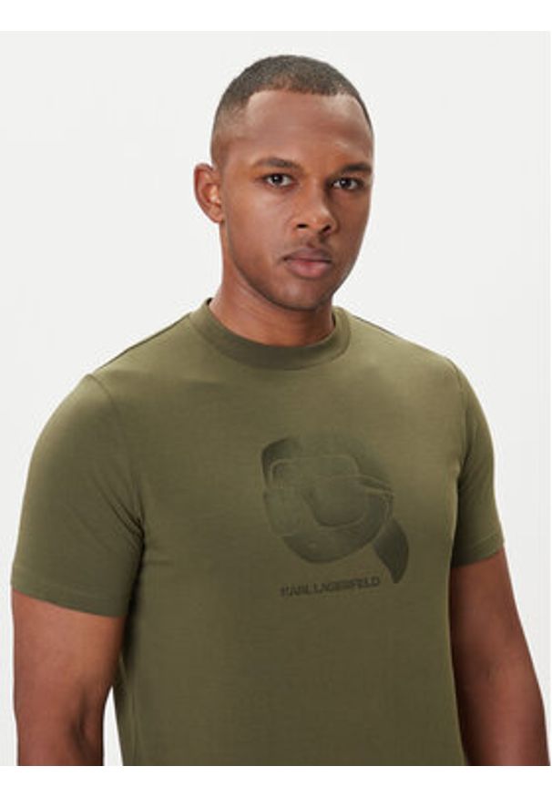 Karl Lagerfeld - KARL LAGERFELD T-Shirt 755032 554221 Zielony Regular Fit. Typ kołnierza: dekolt w karo. Kolor: zielony. Materiał: bawełna