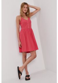 Vero Moda Sukienka kolor różowy mini rozkloszowana. Kolor: różowy. Materiał: bawełna, dzianina. Długość rękawa: na ramiączkach. Wzór: gładki. Typ sukienki: rozkloszowane. Długość: mini #5