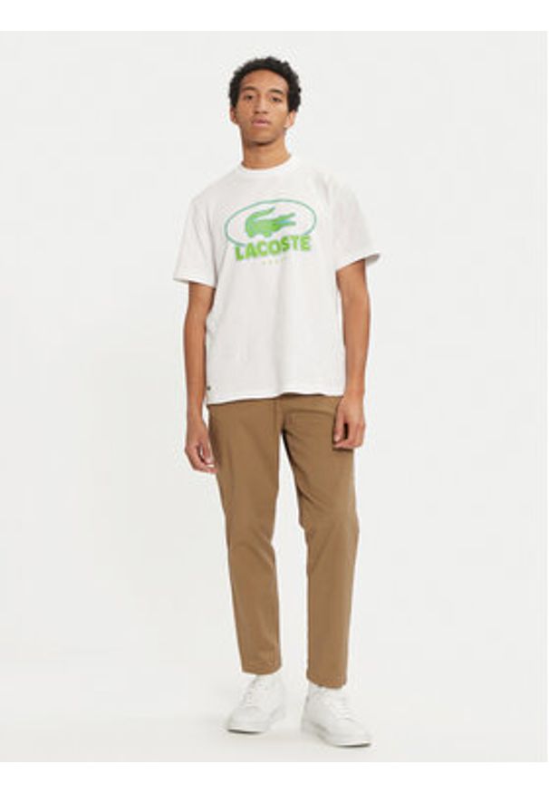 Lacoste T-Shirt TH2806 Biały Regular Fit. Kolor: biały. Materiał: bawełna