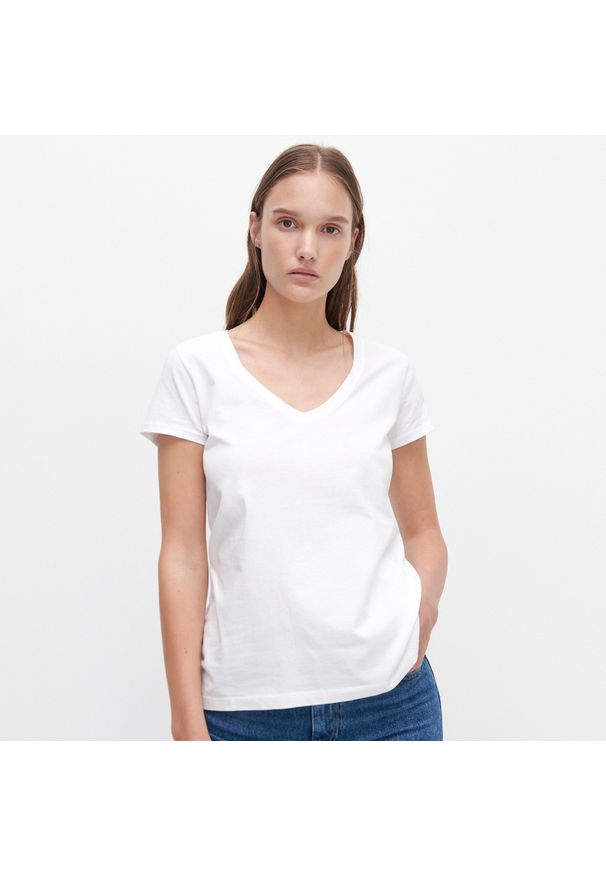 Reserved - T-shirt z bawełny organicznej - Biały. Kolor: biały. Materiał: bawełna