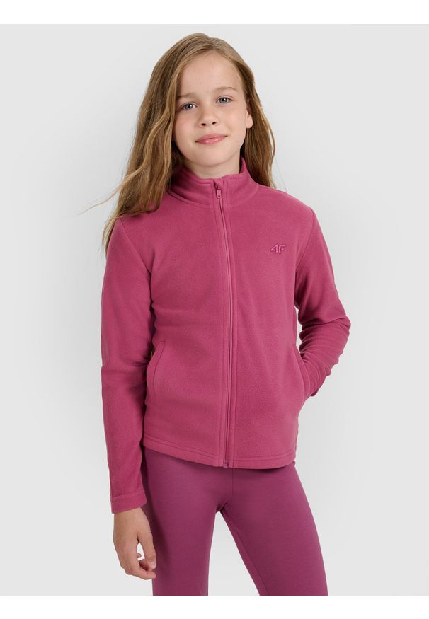 4f - 4F Polar ze stójką slim dziewczęcy - różowy 158 (12-13 lat). Typ kołnierza: kołnierzyk stójkowy. Kolor: fioletowy. Materiał: polar. Wzór: gładki. Sezon: lato. Sport: snowboard, wspinaczka, turystyka piesza, narciarstwo