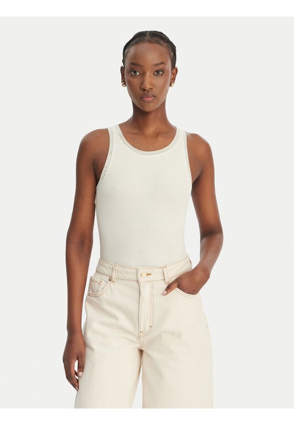 BOSS Top C_Eplie 50553479 Écru Slim Fit. Kolor: kremowy. Materiał: bawełna