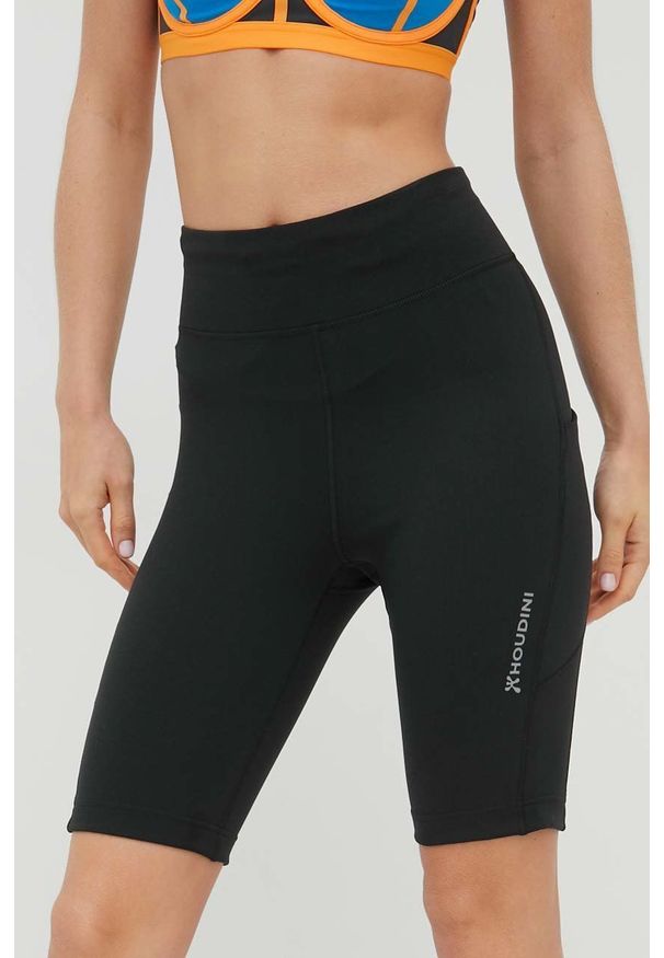 Houdini szorty sportowe Adventure damskie kolor czarny gładkie high waist. Stan: podwyższony. Kolor: czarny. Materiał: skóra, dzianina, materiał. Wzór: gładki. Styl: sportowy
