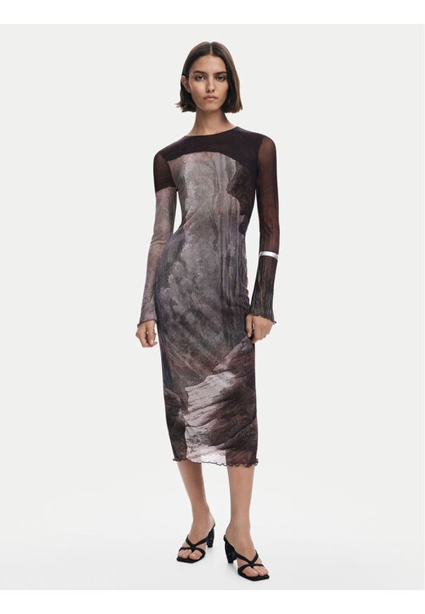 Desigual Sukienka codzienna Abyss Lacroix 25WWVK01 Brązowy Slim Fit. Okazja: na co dzień. Kolor: brązowy. Materiał: syntetyk. Typ sukienki: proste. Styl: casual