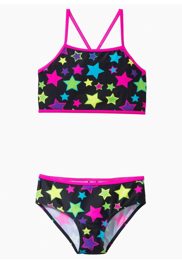 bonprix - Bikini (2 części), z poliamidu z recyklingu. Kolor: czarny. Materiał: poliamid. Wzór: gładki, nadruk, aplikacja, kolorowy