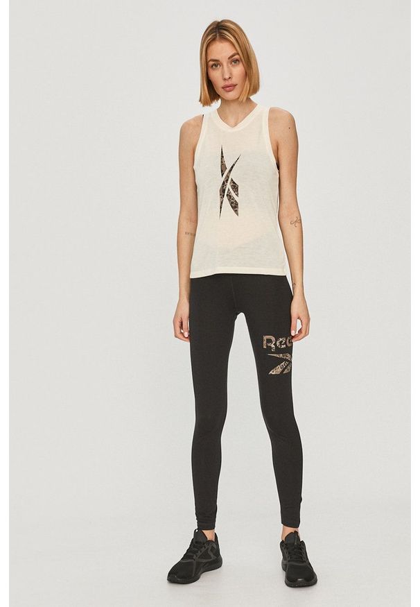 Reebok - Legginsy. Kolor: czarny. Materiał: dzianina. Wzór: nadruk