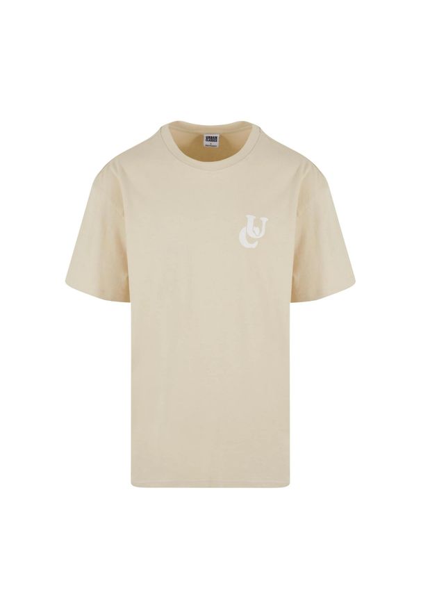 Urban Classics - Męska Koszulka Wavy Logo Heavyweight Oversized T-shirt. Kolor: beżowy