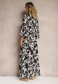 Renee - Czarno-Biała Rozkloszowana Sukienka Maxi na Guziki z Abstrakcyjnym Wzorem Uvellia. Kolor: czarny. Sezon: lato, wiosna. Długość: maxi #3