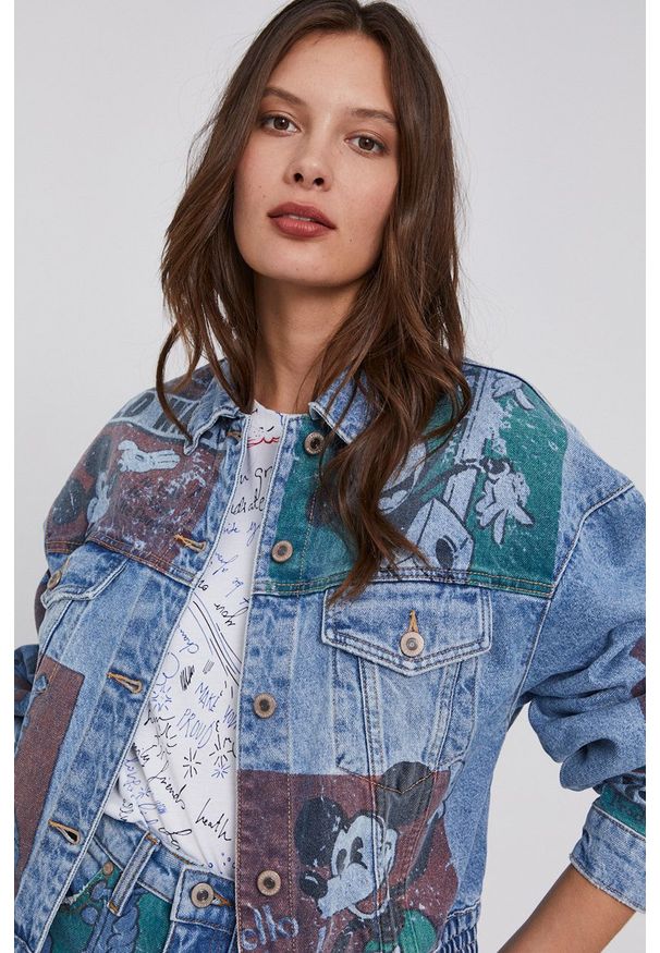 Desigual Kurtka jeansowa x Disney damska przejściowa. Kolor: niebieski. Materiał: jeans. Wzór: motyw z bajki