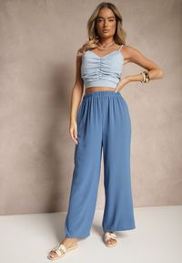 Renee - Niebieskie Szerokie Spodnie Typu Palazzo High Waist Araneira. Okazja: na spotkanie biznesowe, na co dzień, na spacer. Stan: podwyższony. Kolor: niebieski. Styl: casual, elegancki, biznesowy