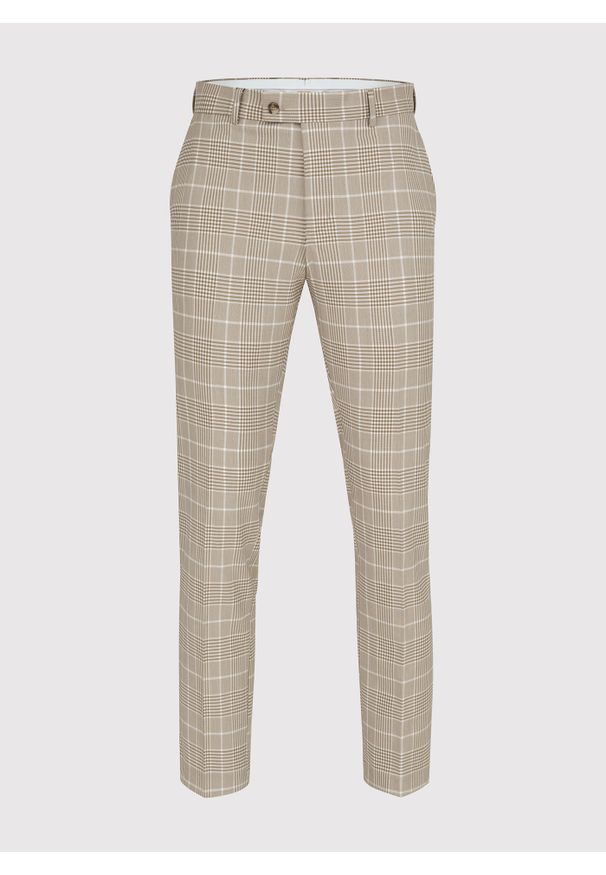 Pako Lorente - PAKO LORENTE – Beżowe spodnie męskie w kratę. Kolor: beżowy. Materiał: poliester, wiskoza, elastan