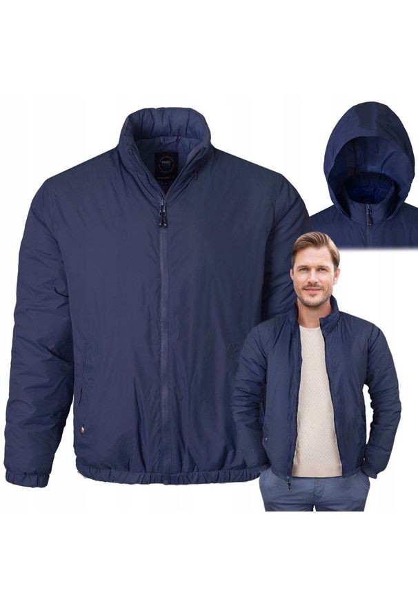 Jesienno-Zimowa Kurtka Męska - Wiatrówka - Pako Jeans - Granatowa. Kolor: niebieski. Materiał: tkanina, nylon. Sezon: zima, jesień