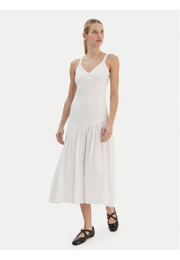 DKNY Sukienka letnia P5JNCD88 Écru Regular Fit. Materiał: len. Sezon: lato