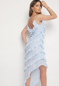 Born2be - Niebieska Asymetryczna Sukienka Ozdobiona Falbankami Linariela. Typ kołnierza: kołnierz z falbankami. Kolor: niebieski. Długość rękawa: na ramiączkach. Wzór: aplikacja. Typ sukienki: asymetryczne. Styl: elegancki #7