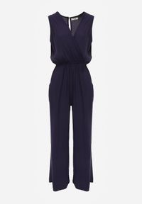 Renee - Granatowy Kombinezon Valia. Kolor: niebieski. Materiał: wiskoza, tkanina. Długość rękawa: bez rękawów. Długość: długie. Wzór: jednolity. Styl: elegancki #4