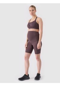 4f - 4F Legginsy ciążowe treningowe z wysokim stanem damskie - brązowe M. Stan: podwyższony. Kolekcja: moda ciążowa. Kolor: brązowy. Materiał: materiał, elastan, syntetyk, dzianina, włókno. Długość: krótkie. Wzór: ze splotem, gładki, jednolity. Sport: fitness