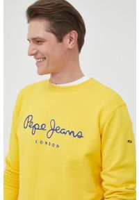 Pepe Jeans bluza bawełniana GEORGE CREW męska kolor żółty z nadrukiem. Okazja: na co dzień. Kolor: żółty. Materiał: bawełna. Wzór: nadruk. Styl: casual