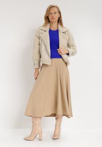 Born2be - Granatowy Sweter Wełniany Panaris. Typ kołnierza: dekolt w serek. Kolekcja: plus size. Kolor: niebieski. Materiał: wełna. Styl: klasyczny #6