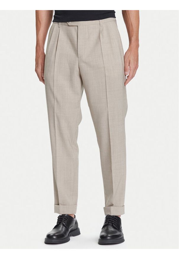 BOSS Spodnie materiałowe C-Perin-DPL 50545822 Beżowy Tapered Fit. Kolor: beżowy. Materiał: wełna