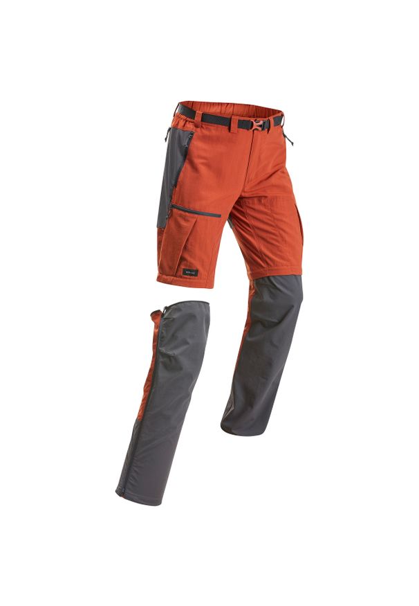 FORCLAZ - Spodnie trekkingowe męskie wytrzymałe 2w1 Forclaz MT500. Kolor: brązowy, wielokolorowy, szary. Materiał: tkanina, poliester, syntetyk, elastan, poliamid, materiał