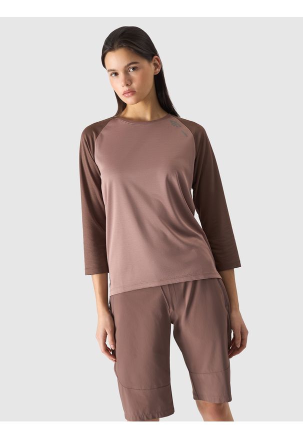 4f - 4F Longsleeve rowerowy szybkoschnący damski - różowy S. Kolor: różowy. Materiał: skóra, włókno, dzianina, materiał, syntetyk. Długość rękawa: długi rękaw. Długość: krótkie. Wzór: gładki, ze splotem. Sport: kolarstwo