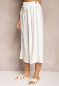 Renee - Białe Spodnie Palazzo z Gumką w Talii i Długością Nogawki 3/4 Moolia. Kolekcja: plus size. Kolor: biały. Materiał: materiał #5