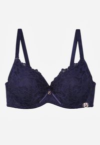 Renee - Granatowy Biustonosz Ozdobiony Koronką i Kokardką Aqiany. Kolor: niebieski. Materiał: koronka. Wzór: koronka, aplikacja #7