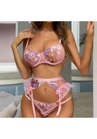 Intica - Komplet bielizny czteroczęściowy z eleganckim biustonoszem i majtkami Catharina. Kolor: różowy. Materiał: materiał. Wzór: aplikacja #10