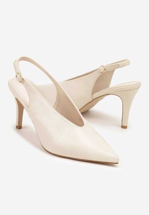 Renee - Beżowe Sandały Slingback na Obcasie Typu Szpilka Latira. Okazja: na studniówkę, na imprezę, na randkę, na ślub cywilny, na wesele. Zapięcie: pasek. Kolor: beżowy. Obcas: na obcasie. Styl: elegancki. Wysokość obcasa: średni