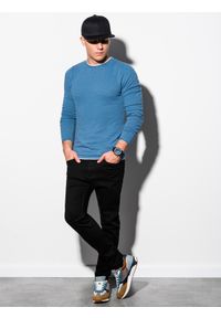 Ombre Clothing - Sweter męski E121 - błękitny - XXL. Okazja: na co dzień. Kolor: niebieski. Materiał: bawełna. Styl: elegancki, casual, klasyczny #2