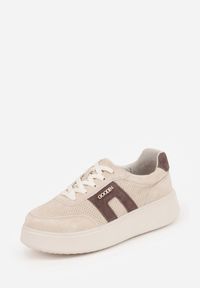 Renee - Beżowe Perforowane Sneakersy Chunky ze Skóry Naturalnej na Platformie Silvanatea. Kolor: beżowy. Materiał: skóra. Obcas: na platformie #6