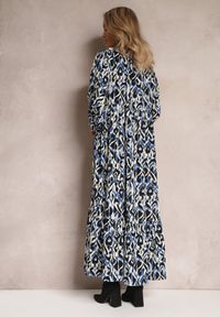 Renee - Granatowo-Niebieska Sukienka Rozkloszowana Maxi z Falbanką Maruerilla. Kolor: niebieski. Materiał: tkanina. Długość: maxi #2
