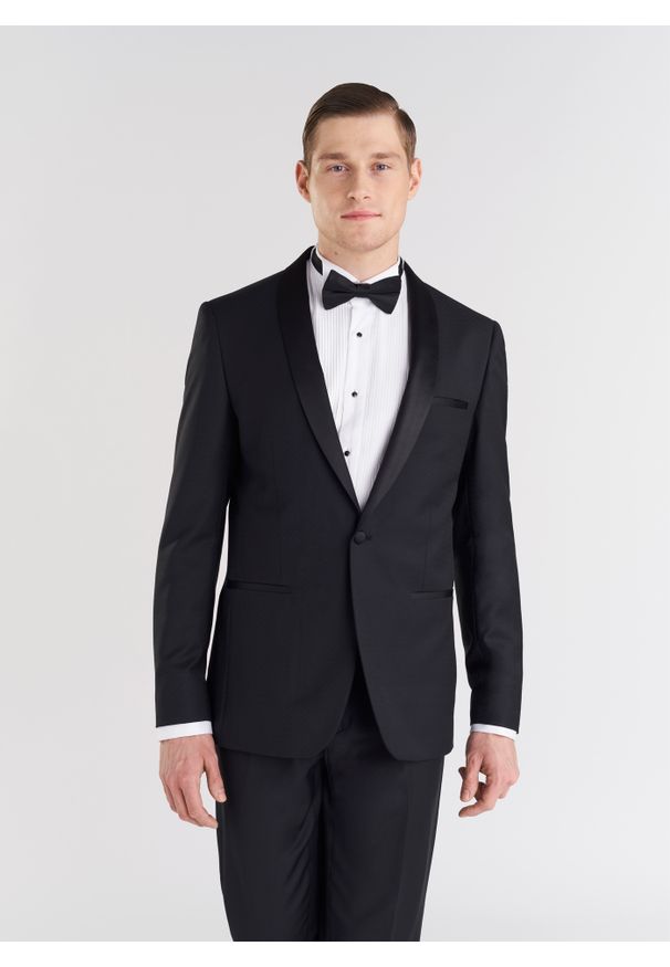 Pako Lorente - PAKO LORENTE – Czarna marynarka smokingowa. Okazja: na wesele, na ślub cywilny. Kolor: czarny