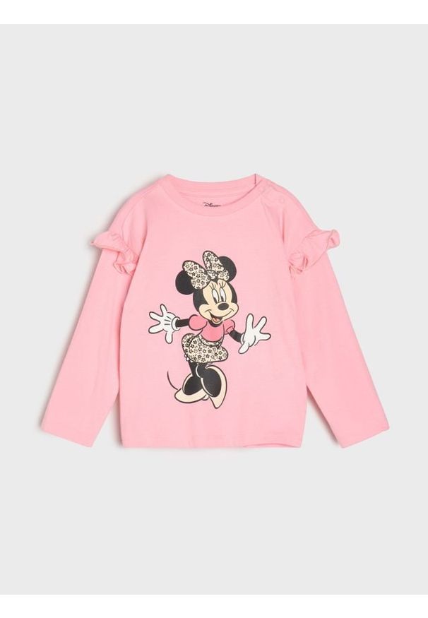 Sinsay - Bawełniana koszulka z nadrukiem Minnie Mouse - różowy. Kolor: różowy. Materiał: bawełna. Wzór: motyw z bajki, nadruk