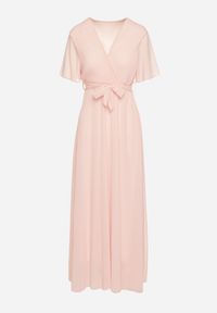 Born2be - Jasnoróżowa Kopertowa Sukienka z Gumką w Pasie i Plisowaną Górą Davitri. Kolor: różowy. Materiał: materiał. Długość rękawa: krótki rękaw. Typ sukienki: kopertowe. Długość: maxi #5