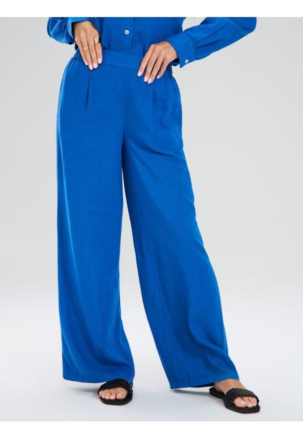 Sinsay - Spodnie wide leg - niebieski. Kolor: niebieski