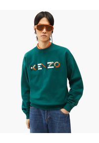Kenzo - KENZO - Zielona bluza z kolorowym logo. Kolor: zielony. Materiał: bawełna. Długość rękawa: długi rękaw. Długość: długie. Wzór: kolorowy