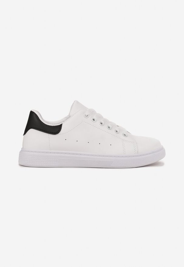 Born2be - Biało-Czarne Sznurowane Sneakersy na Płaskiej Podeszwie przed Kostkę Duta. Wysokość cholewki: przed kostkę. Kolor: biały. Obcas: na płaskiej podeszwie. Styl: sportowy