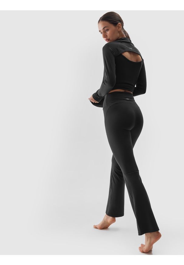 4f - 4F Legginsy do jogi z wysokim stanem damskie - czarne XL. Stan: podwyższony. Kolor: czarny. Materiał: dzianina, włókno, syntetyk, materiał, elastan. Długość: długie. Wzór: gładki, ze splotem, jednolity. Sport: joga i pilates