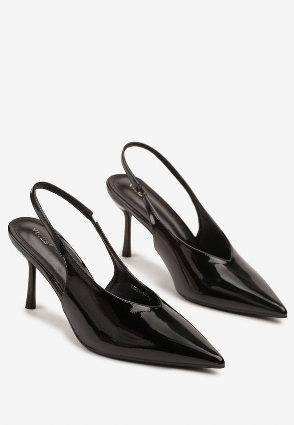 Renee - Czarne Czółenka Sandały Slingback Vices na Obcasie Typu Szpilka Tilionea. Okazja: na ślub cywilny, na wesele. Kolor: czarny. Materiał: jeans. Obcas: na obcasie. Styl: elegancki. Wysokość obcasa: średni