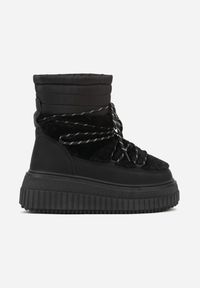Born2be - Czarne Pikowane Śniegowce na Grubej Tłoczonej Podeszwie z Futerkiem Adarlia. Okazja: na co dzień. Kolor: czarny. Materiał: futro. Styl: casual #6