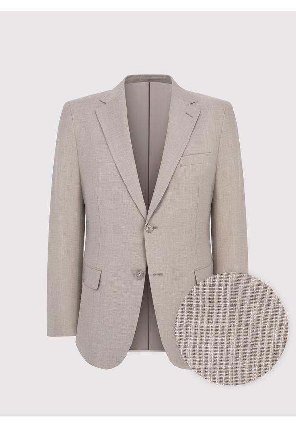 Pako Lorente - PAKO LORENTE – Beżowa marynarka męska. Okazja: na co dzień. Kolor: beżowy. Materiał: wiskoza, poliester, jeans, elastan. Styl: casual